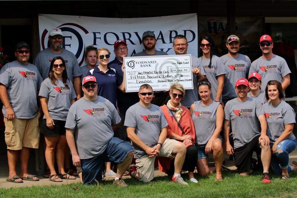 Forward Bank and Insurance present $15,000 donation to Thorp Booster Club