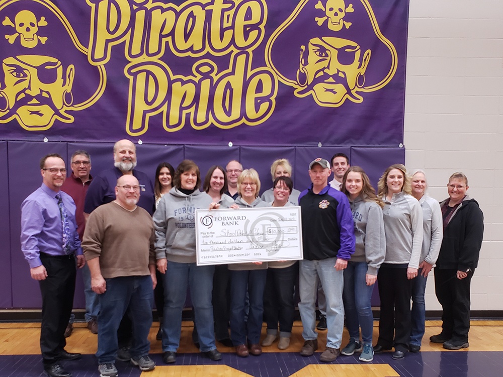 Forward Bank employees present School District of Gilman with $10,000 donation